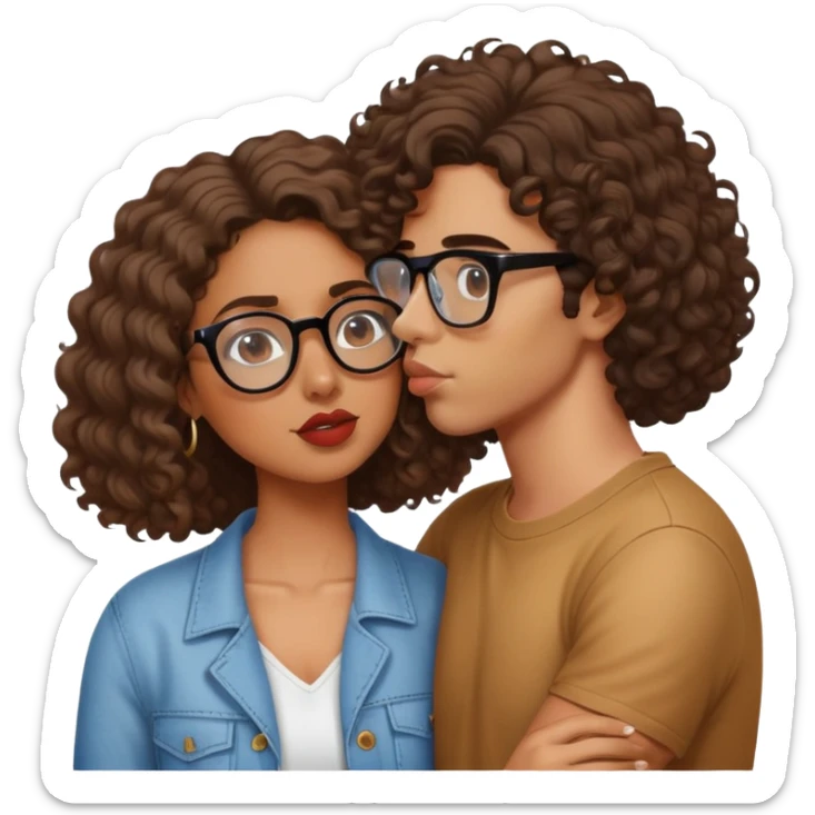 Bad bunny kissing a brown woman with glasses and shoulder length curly hair sticker