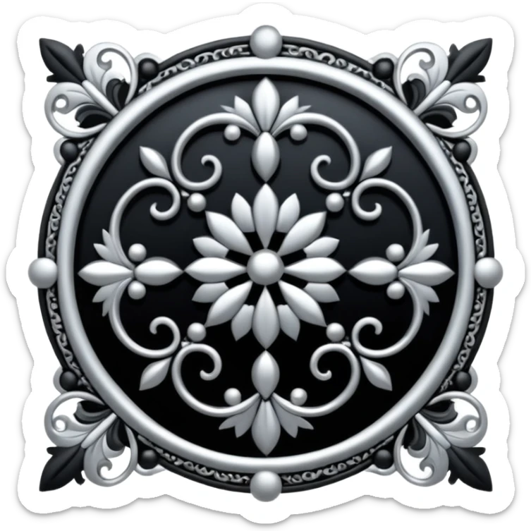 Black and silver filigree design, 3D, extremely detailed design sticker
