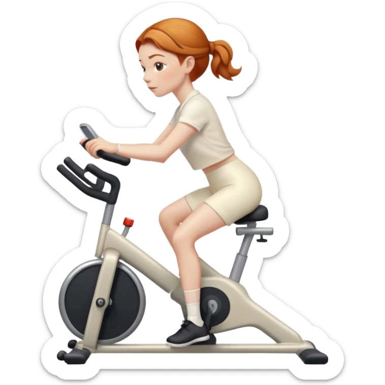 Ginger girl chignon riding stationary bike cream outfit sticker