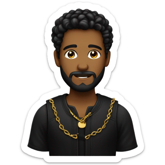 hombre con pelo rizado corto negro, con piel mulata, barba larga tupida y rizada, con una cadena de oro. sticker