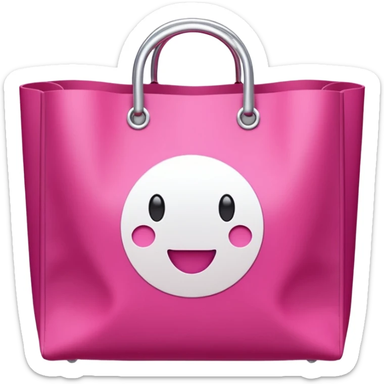 Bolsa de papel rosa fucsia con asas blancas, patrón repetido 'DRUNI' en rosa claro y un 'DRUNI' vertical blanco en el centro, estilo emoji iOS, brillante y realista. sticker