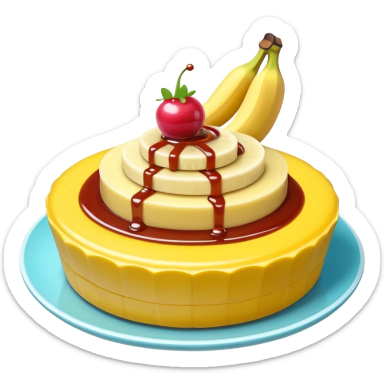 tart with sweet sous and fruit with banana  food in 3d style no faces sticker
