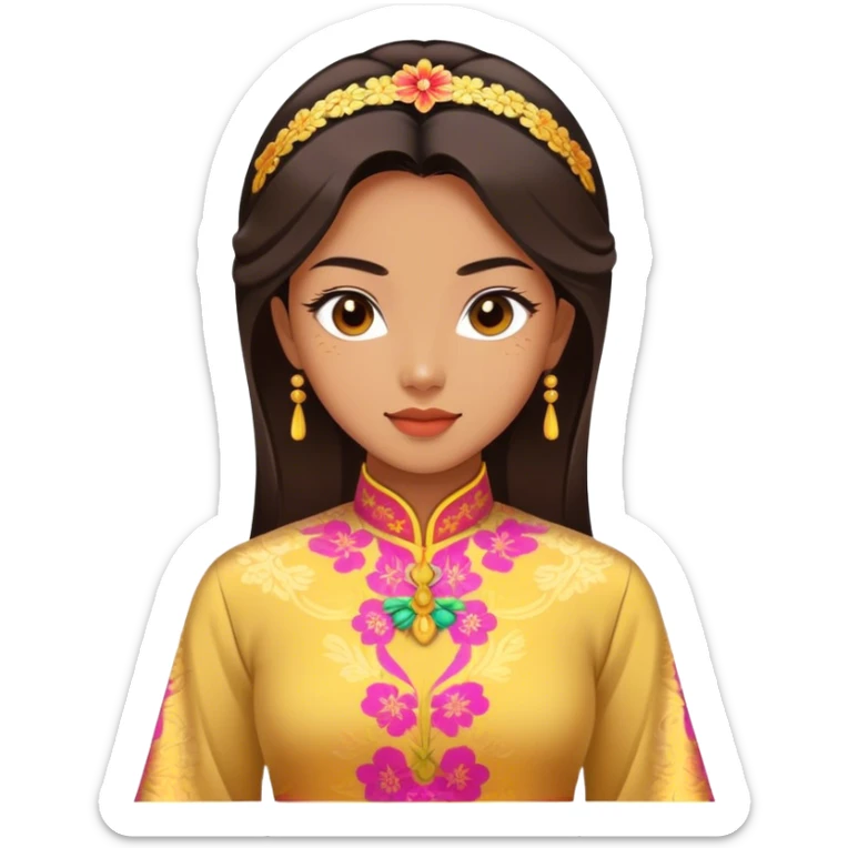 Cinematic Realistic Ao Dai Pop Culture Emoji, featuring an elegant portrayal of the traditional Vietnamese dress rendered with graceful textures and vibrant, cultural lighting. sticker