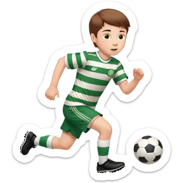 Celtic footballer running 6 years old brown hair white boy , stripes uniform  sticker