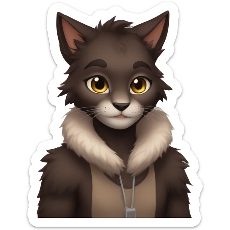 Anthro Shy Cute Cool Edgy Pretty Dark Brown Furry Feline Animal Anthro Sona sticker