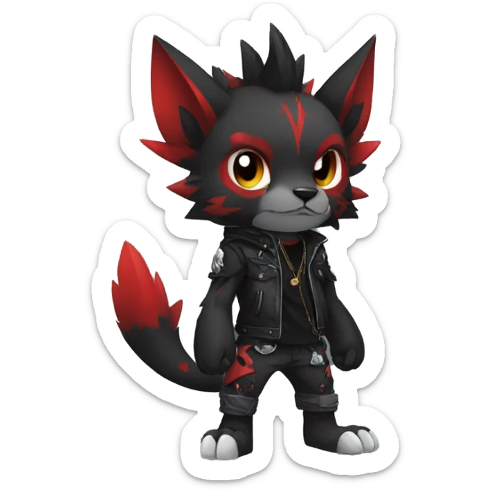 cool edgy black punk red animal hybrid Fakemon full body sticker