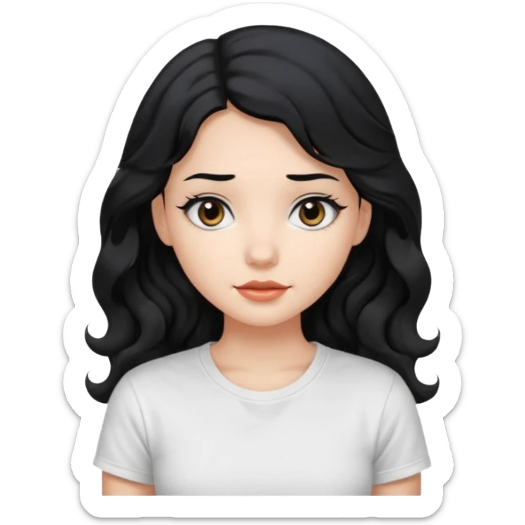 Beautiful girl,Black hair,wavy hair long hair,Black eyes, white T-shirt sticker