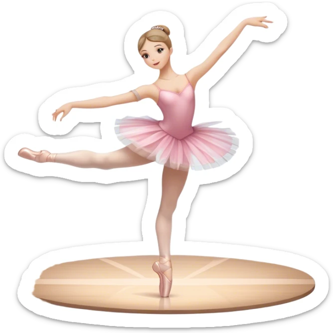 Icon for Ballet: a graceful ballerina on theatre stage in a tutu, poised in an elegant dance position, with a ballet barre and soft stage lighting. The icon should represent the art of ballet, with focus on fluid movement and classical performance. Transparent background. sticker