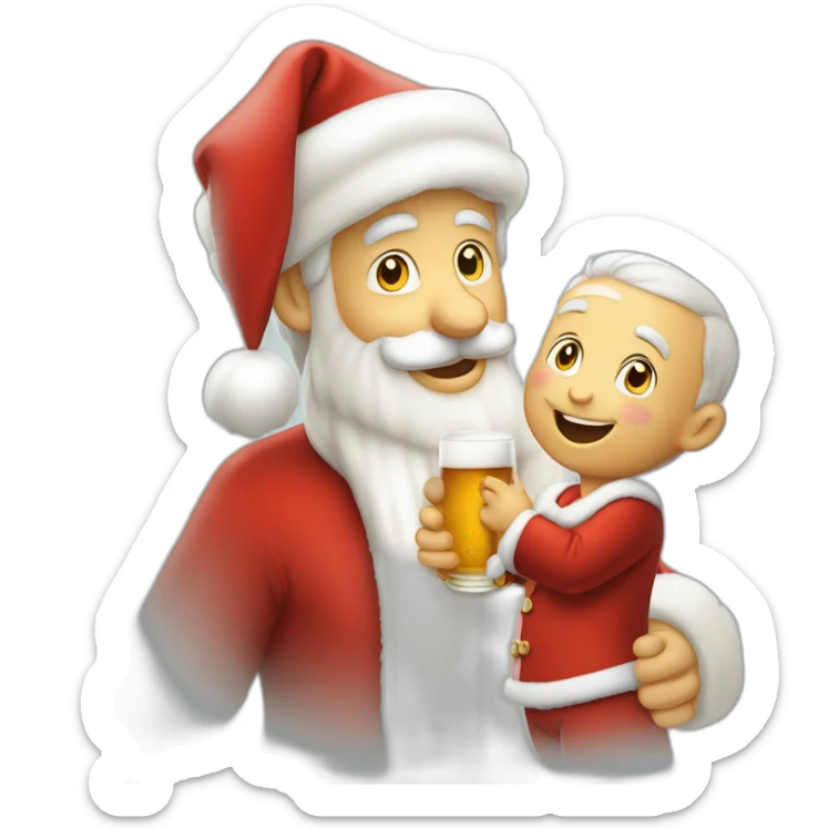 Père Noël qui offre un verre de bière à un enfant comme cadeau sticker