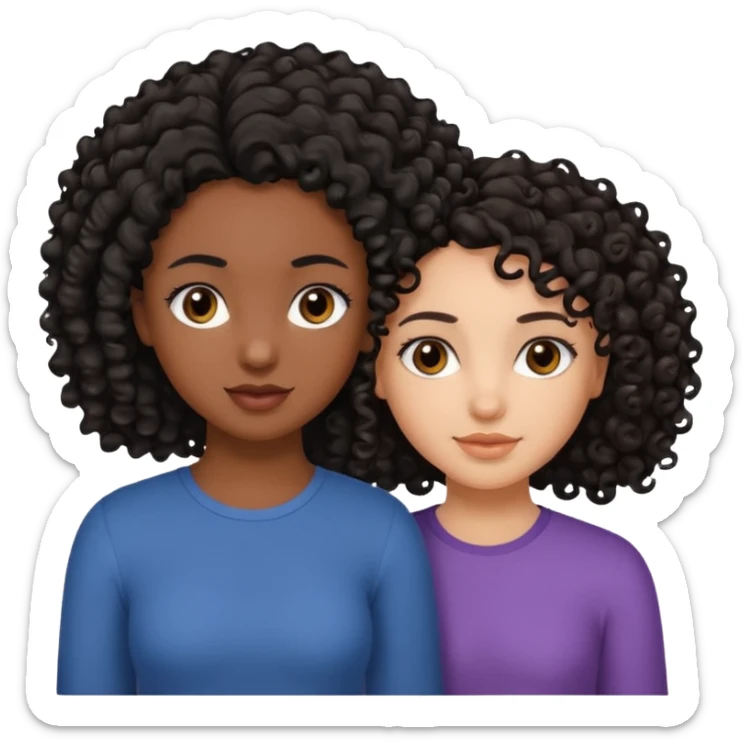 2 girl best friends. One who is African american with black hair and dark brown eyes. one who is white with curly dark brown hair and dark brown eyes. sticker