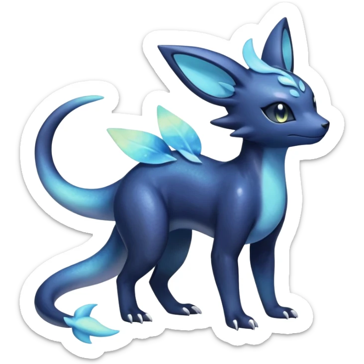 Shiny icy iridescent Pastel Nebulae Salandit-Meowstic-Umbreon-Fakémon-hybrid-creature (full body)  sticker