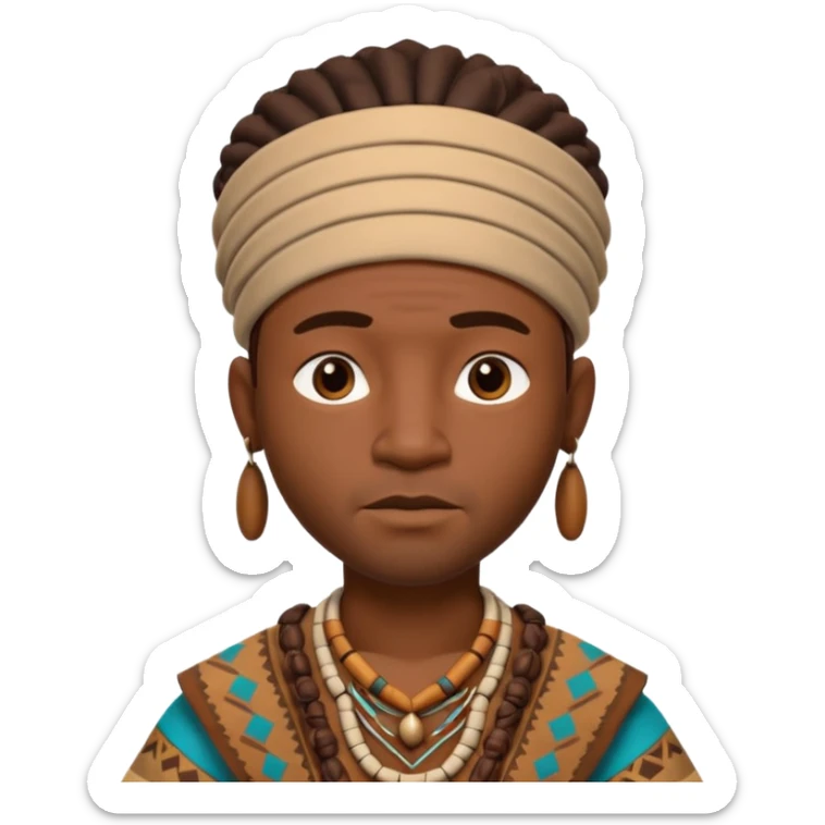 A 3D cartoon African man from the 1800s wearing traditional tribal clothing, calm expression, natural background, Memoji-style realism. sticker