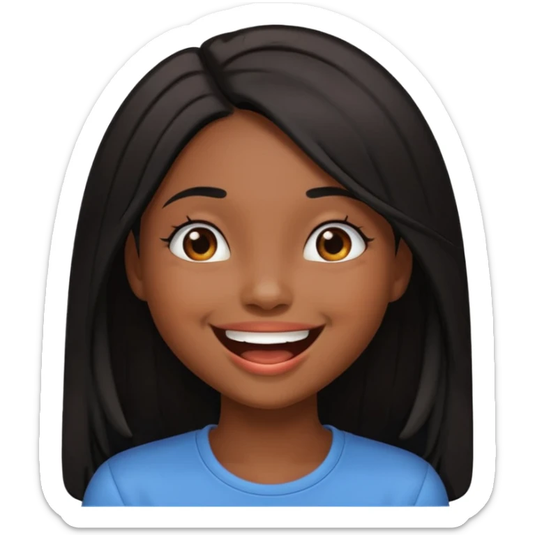 Chocolate brown girl with long straight jet black hair giggling sticker