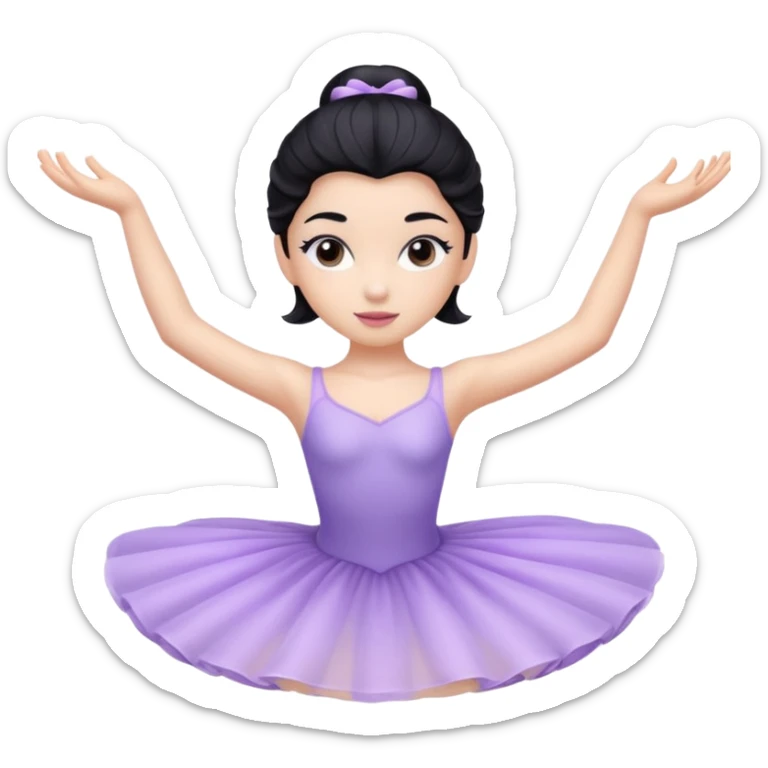 Cinematic Light Purple Ballerina Portrait Emoji, rendered in a realistic, vector-style with minimal shading.  with porcelain skin, smooth deep black hair falling in soft waves, and calm, inviting eyes. sticker