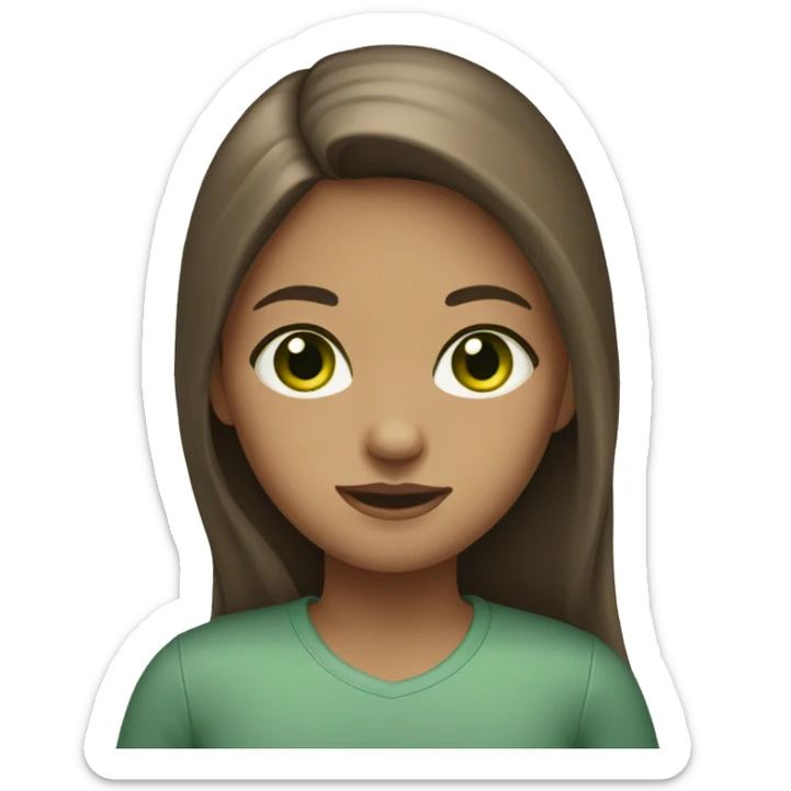 Girl with long brown hair, light skin and green eyes sticker