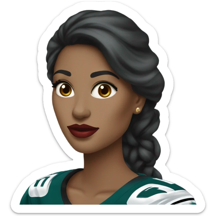  White skin female dark hair red lips wearing Philadelphia Eagles jersey sticker