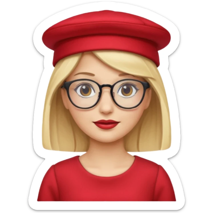 blonde woman wear red hat and dress and glasses sticker