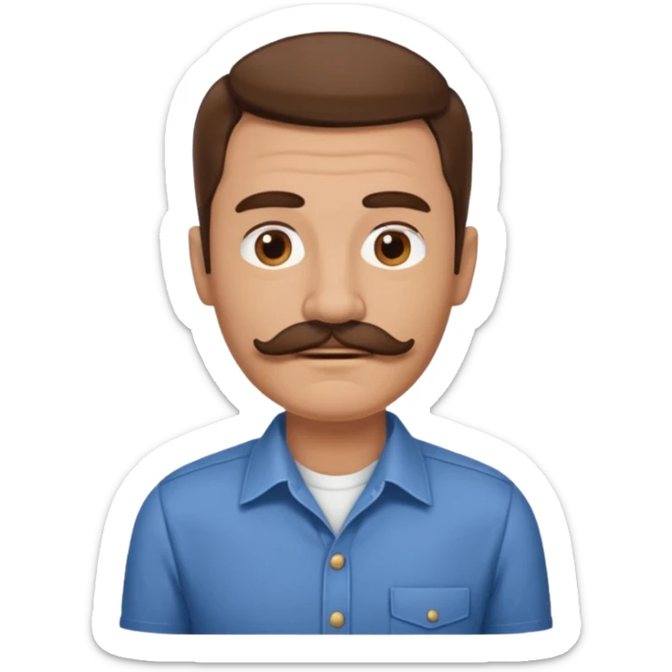 man with mustache, brown hair, 50 years old, shirt, high temple sticker