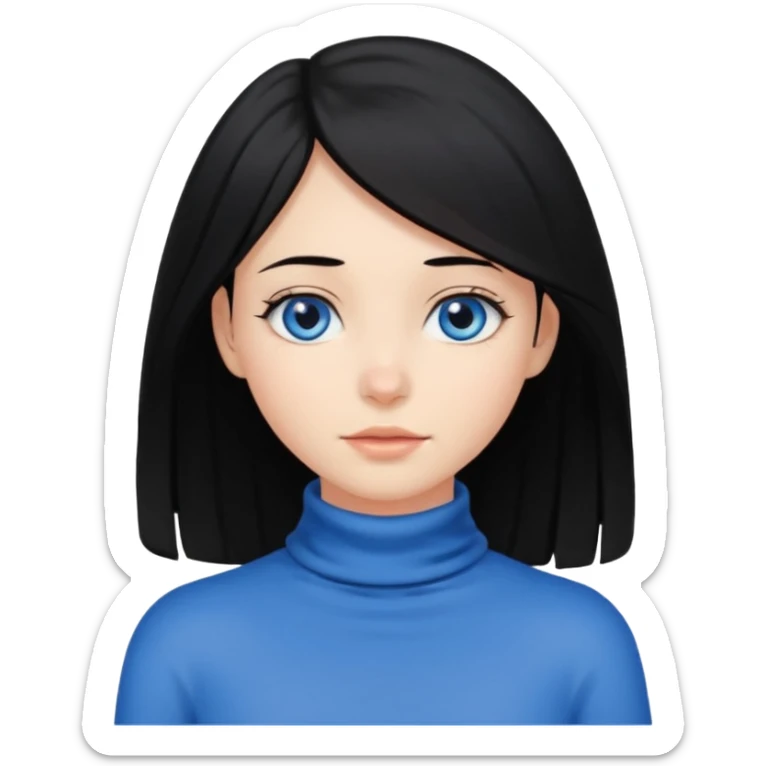 Girl with black hair thats about shoulder lenght with blue eyes covering their neck sticker