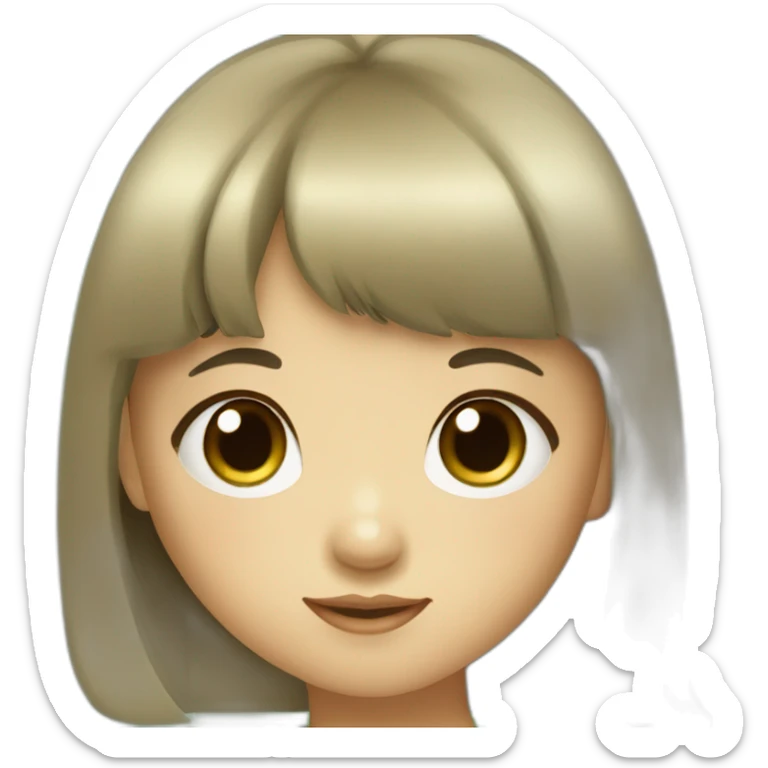 little asian girl with bangs and long hair, brown and green eyes sticker