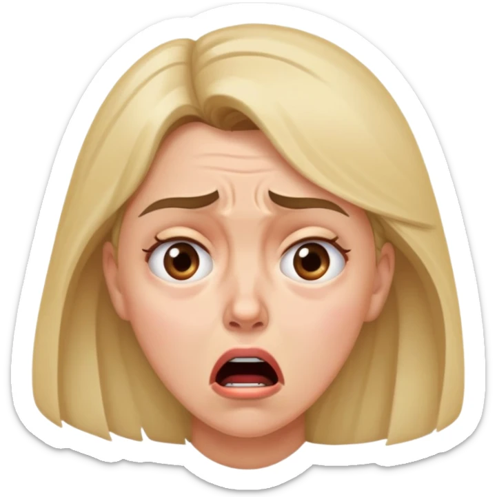 Woman with distraught expression, worried eyes, furrowed brow, mouth open in distress sticker