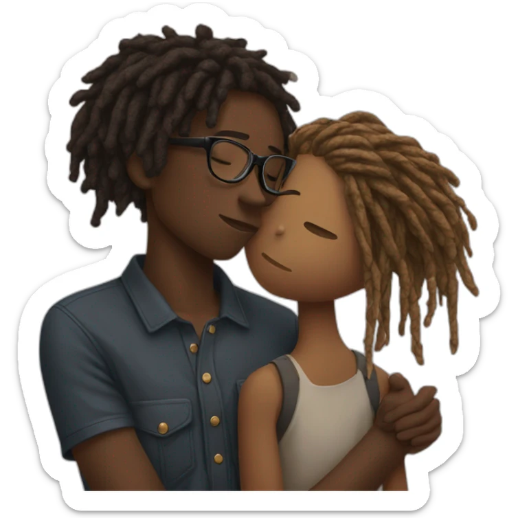Black boy with dreads covering face kissing brown girl glasses sticker
