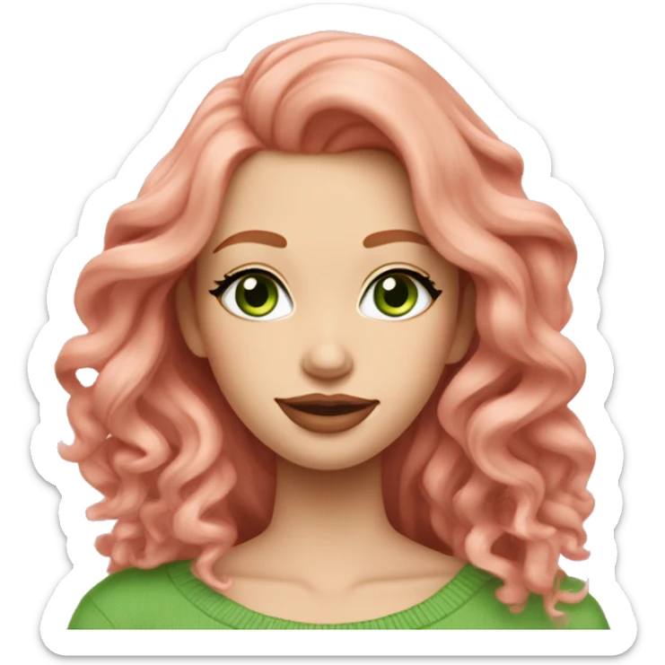 Redhead blonde girl pink sweater pink lipstick green eyes gold earrings pink nails wavy long hair full body sticker