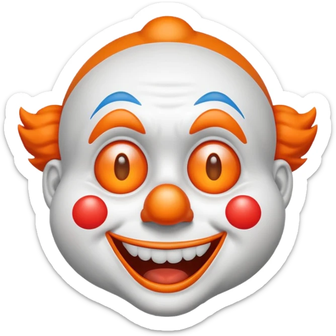 Make the clown emoji come up from the bottom, bounce, and land in the center. Then make it wink with the right eye, add a corrupted-file glitch effect, and finally make it disappear sticker
