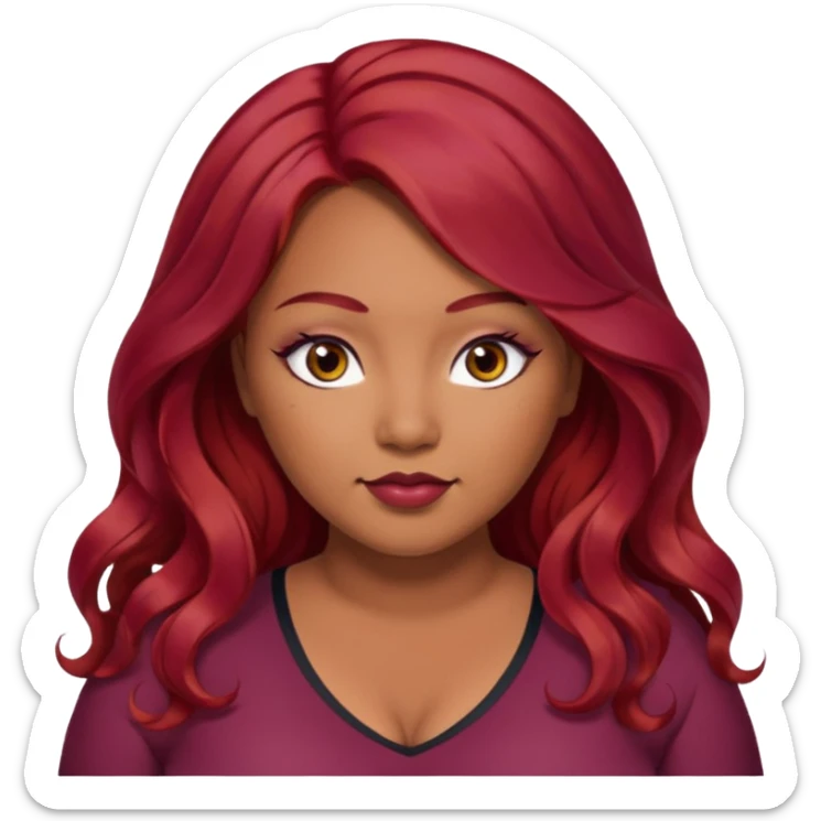 Plus size red hair brown face small eyes long hair Asian eyes small eyes wavy hair eye lashes burgundy hair sticker