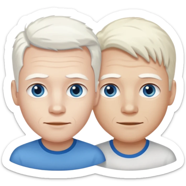 Two guys, the first one is an albino with blue eyes and white hair, the second one is a brunette with brown eyes. sticker