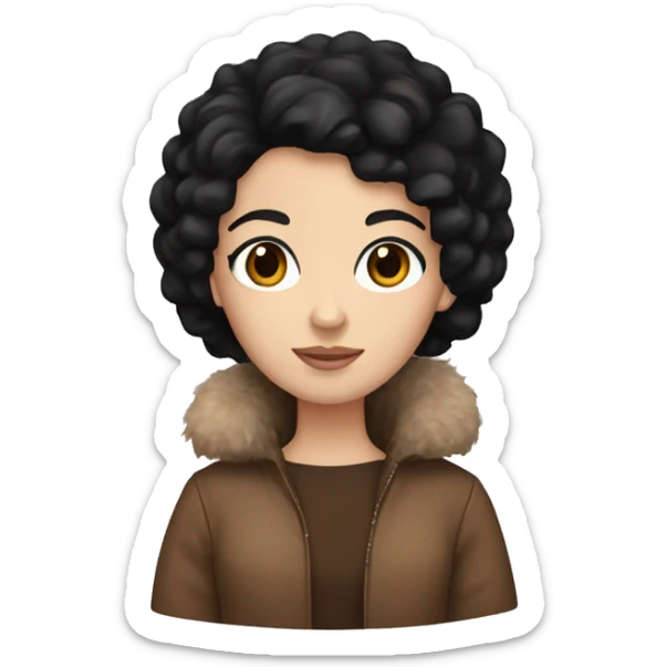white girl black hair brown eyes brown fur coat sticker
