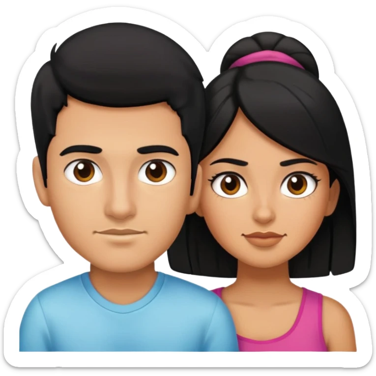 create a tanned boy with black hair and a bit of a mustache and a black haired Latina girl sticker