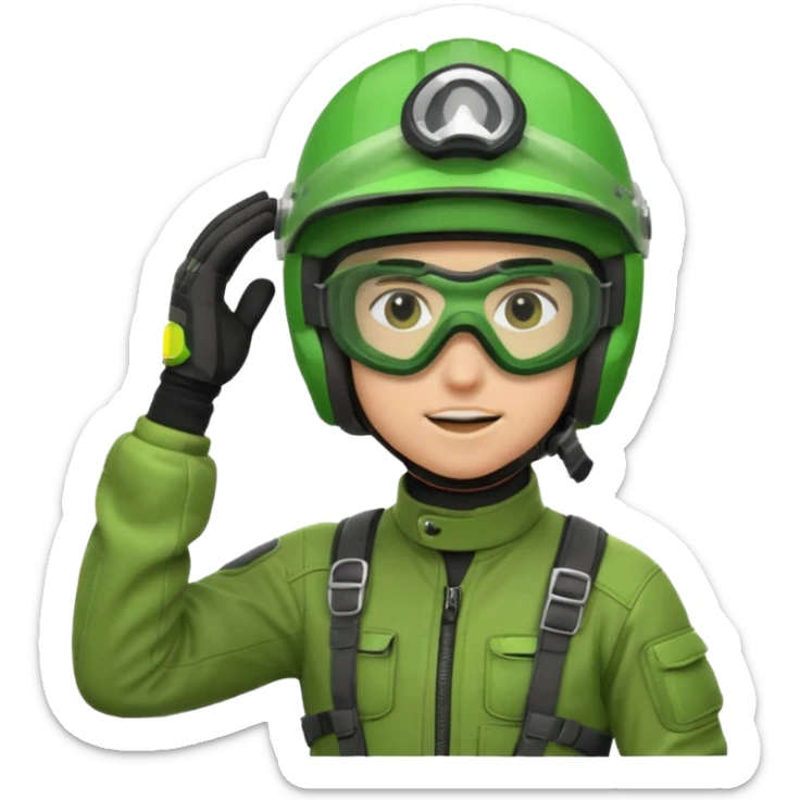 dirtbike rider in green gear scratching head sticker