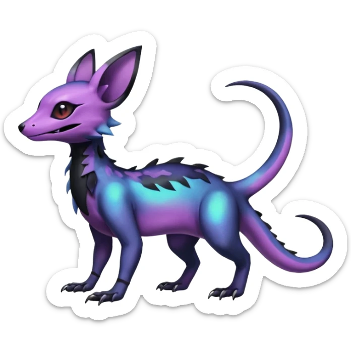 Rare epic aesthetic iridescent spooky gloomy colorful Salandit-Noibat-Eevee-Genet-species-Fakemon-hybrid-creature, with markings, full body sticker