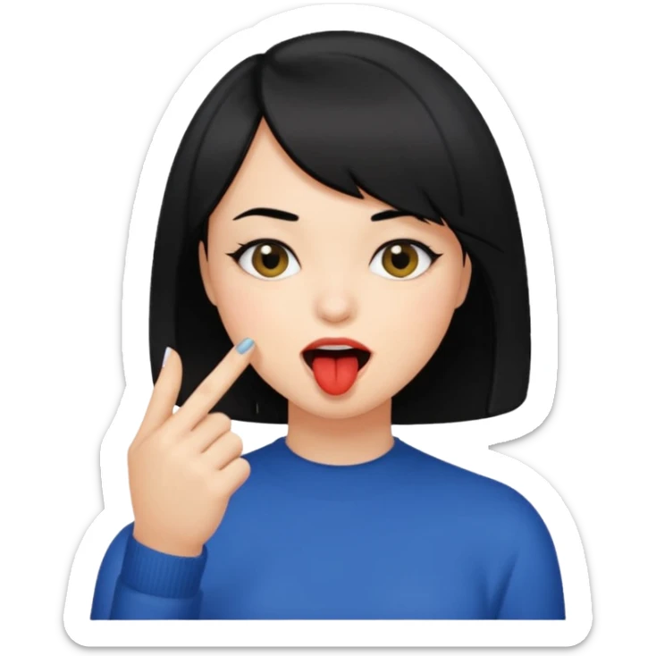 Chicas con pelo negro y corte bob haciendo que se muerde uno de sus dedos de manera picara, puedes hacer que se muerda el dedo sin sacar la lengua gua sticker