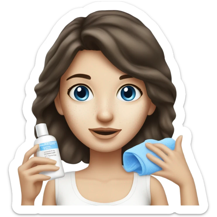 White Skin care on white freackles skin of a brunett blue eyed girl using skin care sticker