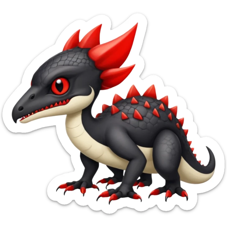 a white exotic edgy vernid-fionbr-Fakémon-creature, with black belly and red eyes, full body sticker