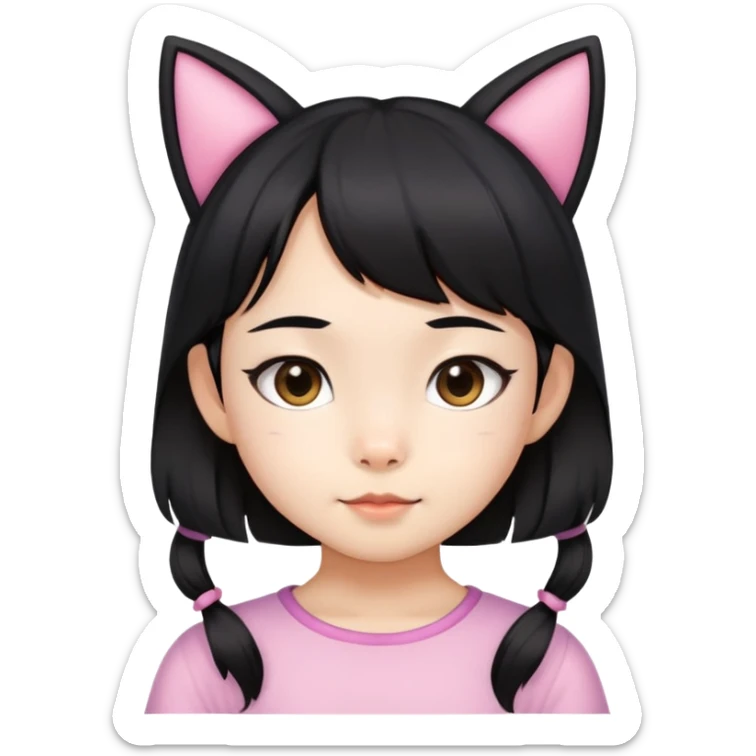 6 years old black hair asian girl with a cat ears sticker