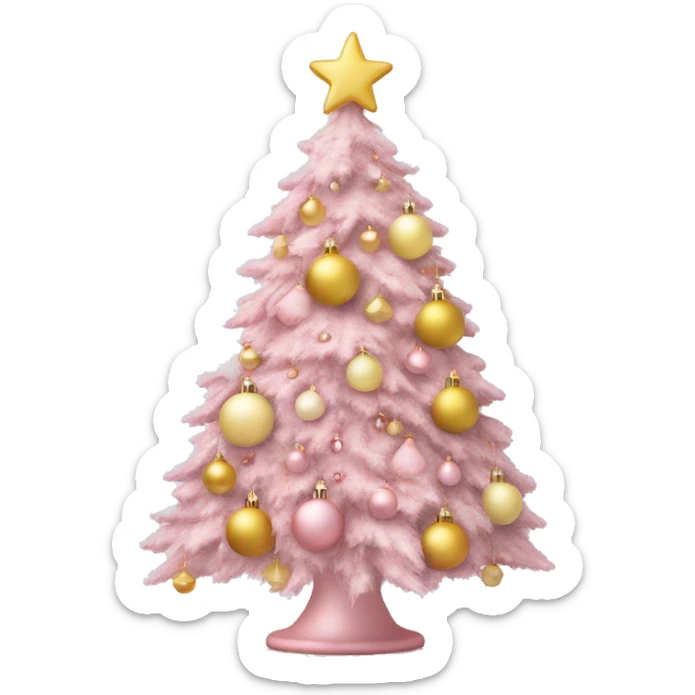 pastel pink christmas tree with pastel pink and pastel yellow ornaments，more details sticker