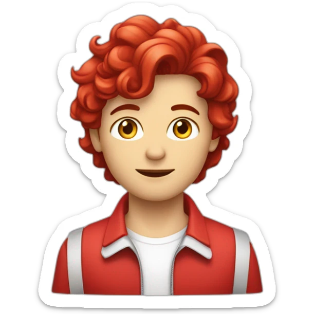 Un garçon au cheveux rouge d'un côté et blanc de l'autre qui a une brûlure du côté des cheveux rouge sticker