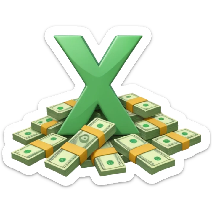 start with a 3d number 10 and letter x, "10x" and to its right, a cash pile, make bills rectangular, looking like a multiplier of the wad of cash sticker
