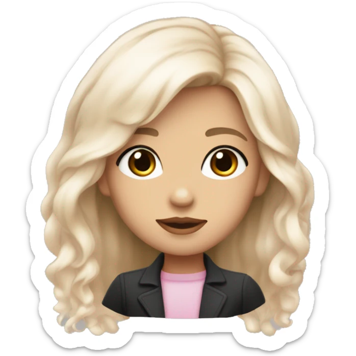 A girl with smart face with white coloure skin a small lack eyes and small lips lite pink cloured and skinny face and long plan hair black coured sticker