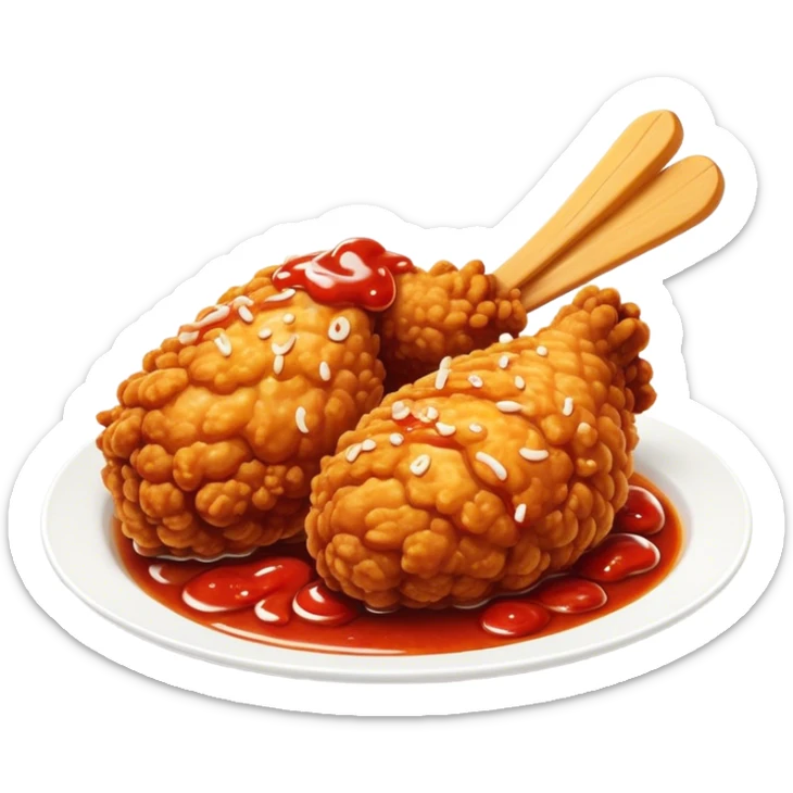 Cinematic Realistic Korean Fried Chicken Dish Emoji, depicted as crispy, golden-fried chicken glazed in a tangy sauce rendered with detailed textures and vibrant, dynamic lighting. sticker