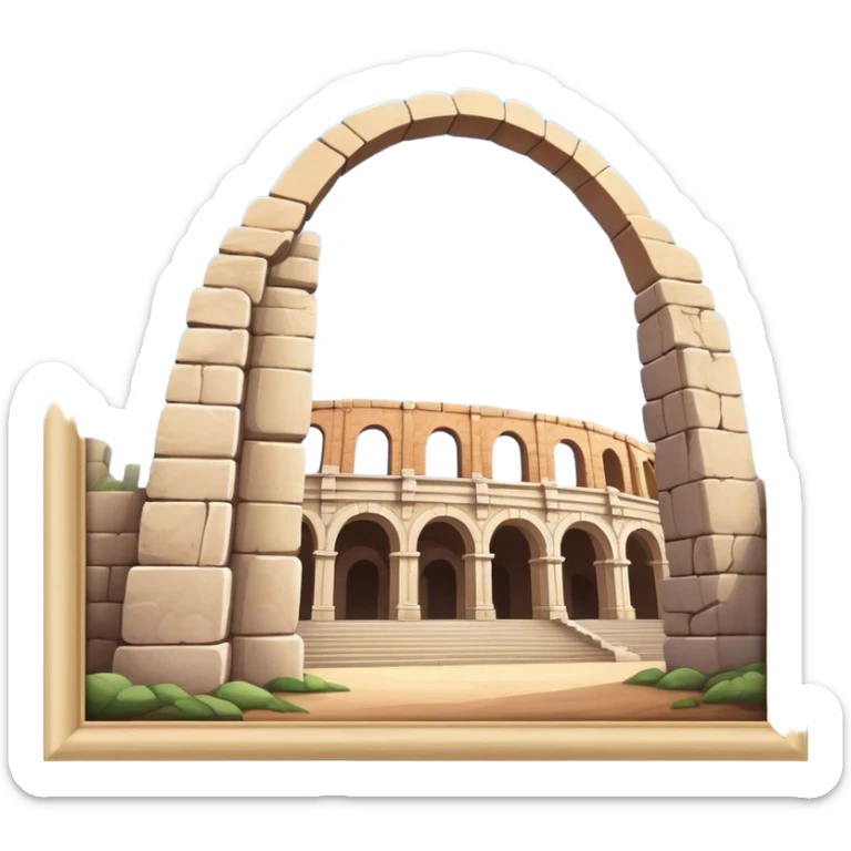 Cinematic Realistic Pula Arena Landmark Emoji, presenting the grand Roman amphitheater with towering stone arches. sticker
