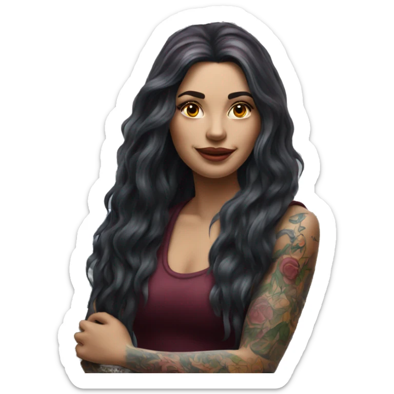 Beautiful tattooed burgundy long haired woman washing a car sticker