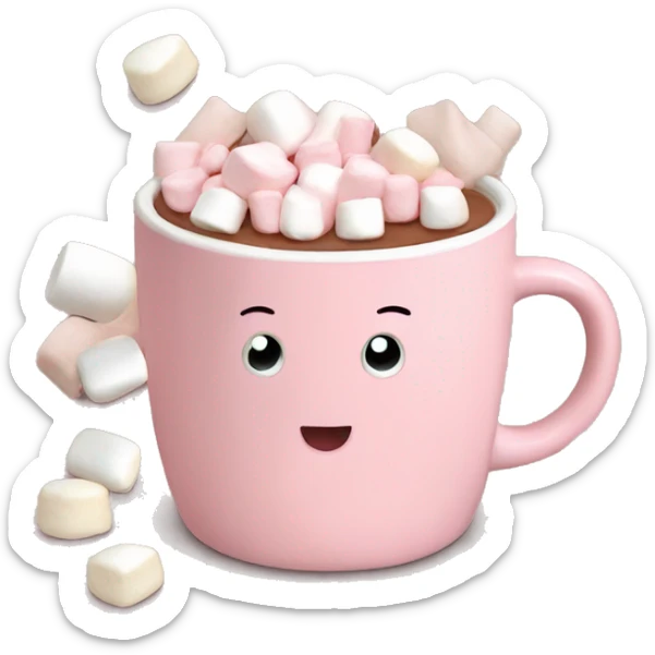 Light Pink mug of hot chocolate with marshmallows  sticker