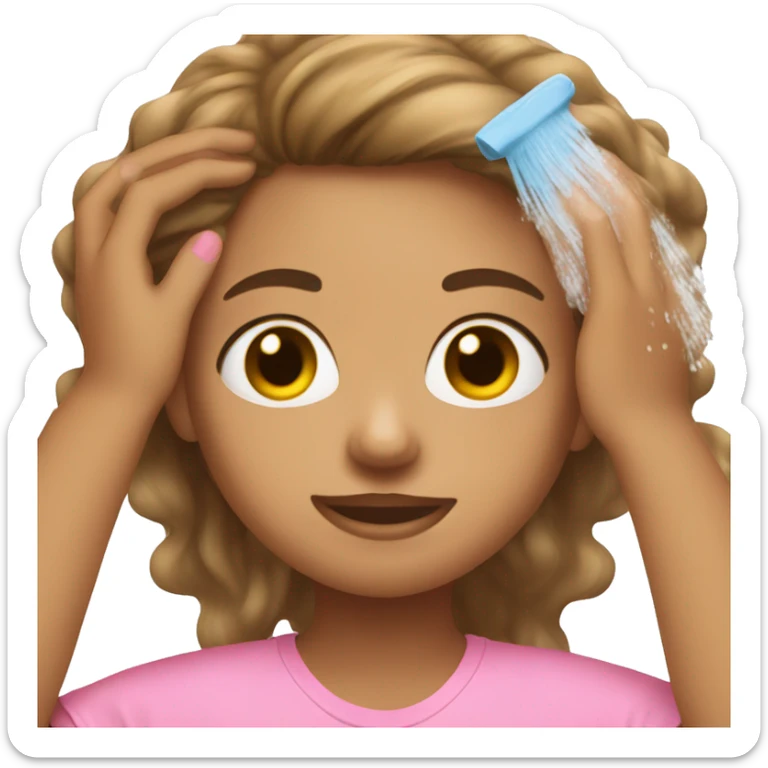 girl washing her hair pink shirt light brown skin sticker