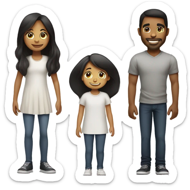 Desing An emoji of a loving brother and sister standing side by side, the sister being short with long straight hair, and the brother tall with black hair styled upward, broad shoulders, and both showing warm smiles sticker