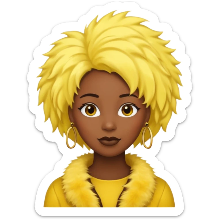 fashionist black woman with yellow fur hair clip sticker