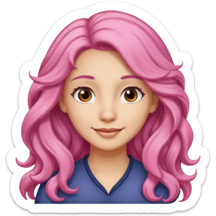 A light-skinned woman with long wavy pink hair, brown eyes, and a gentle smile. sticker